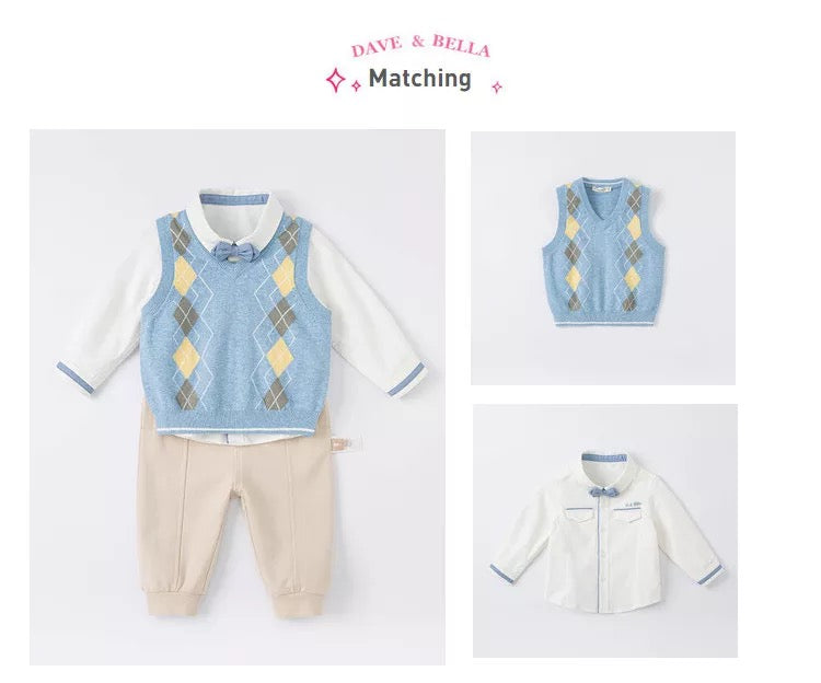 dave&bella Dave Bella Argyle Design Blue Vest DB1220676