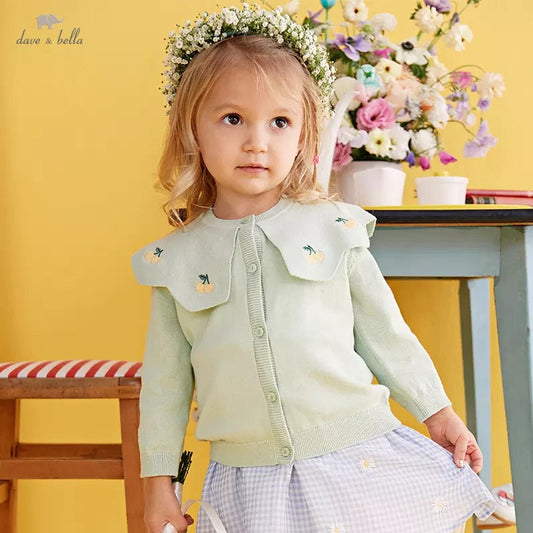 dave&bella Dave Bella cherry embroidery big color light green cardigan DB1220488