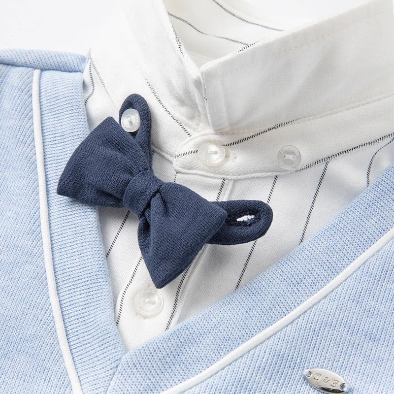 dave&bella デイブベラ ボウタイ付きライトブルーベストドッキングトップス&ネイビーパンツセット DB1220499