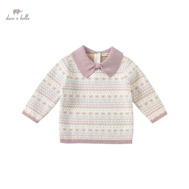 【120cm last one】dave&bella  デイブベラ  リボン襟ラメノルディック柄セーター