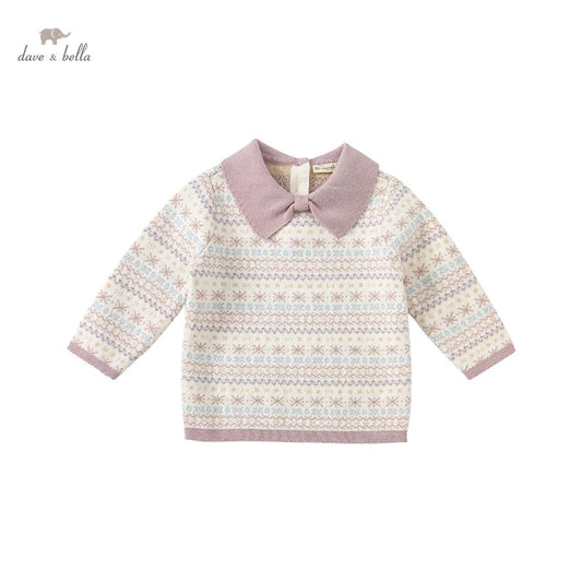【120cm last one】dave&bella  デイブベラ  リボン襟ラメノルディック柄セーター