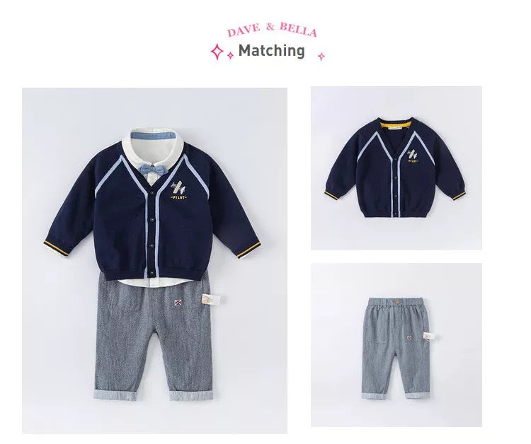 dave&bella Dave Bella Airplane Embroidery Navy Cardigan DB1221068