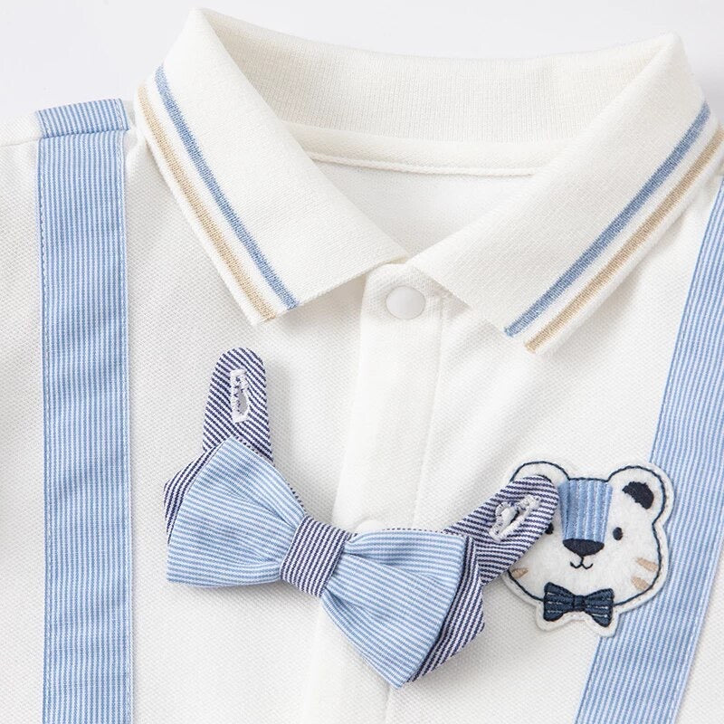 dave&bella デイブベラ ボウタイ付きライトブルーサロペットデザインロンパース DB2221636