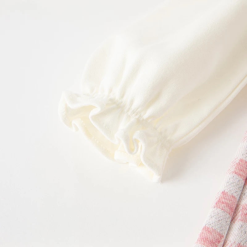 dave&bella デイブベラ フラワー&ラビット刺繍ピンクチェックワンピース DB3223117