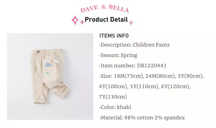 dave&bella Dave Bella Triceratops embroidery pants DB1220441