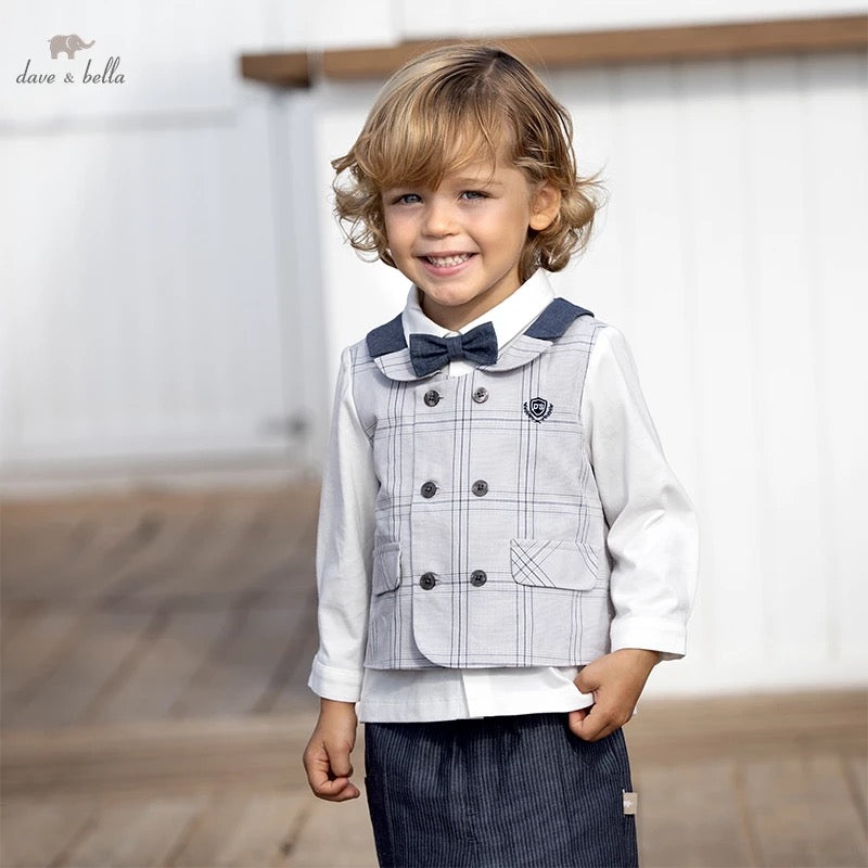 dave&bella Dave Bella Gray Check Vest Docking Dress Setup DB1220611