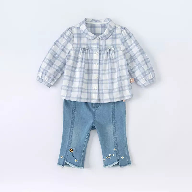 dave&bella dave bella pale blue check blouse DB1221654 100cm