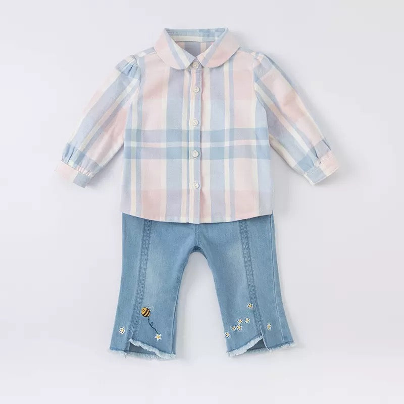 dave&bella Pale color check blouse DB1221686 90cm