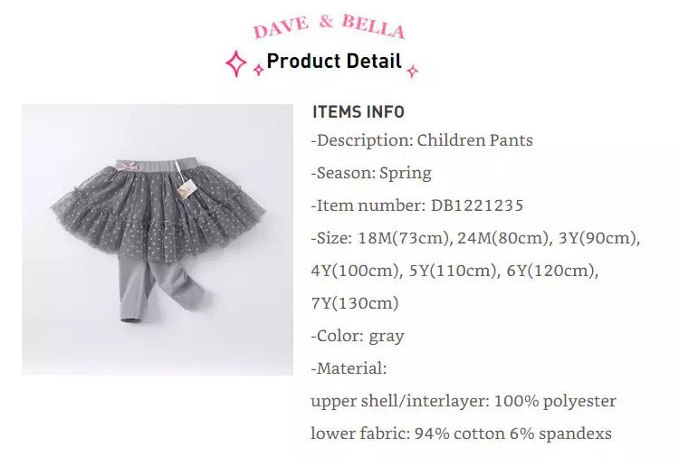 dave&bella dot tulle skirt leggings DB1221235