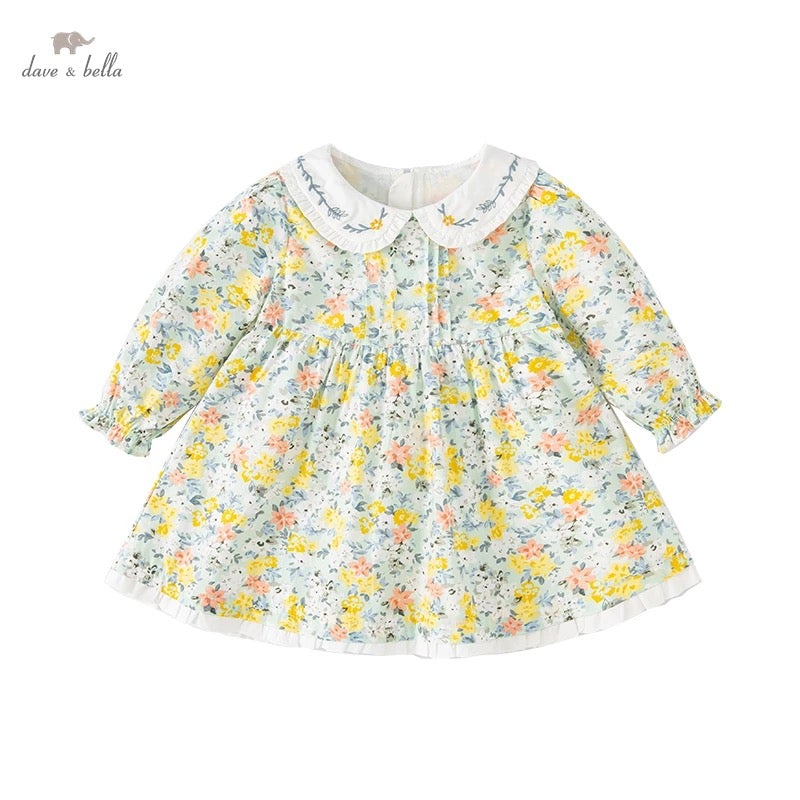 dave&bella Dave Bella Flower embroidery collar yellow green floral dress DB1220800