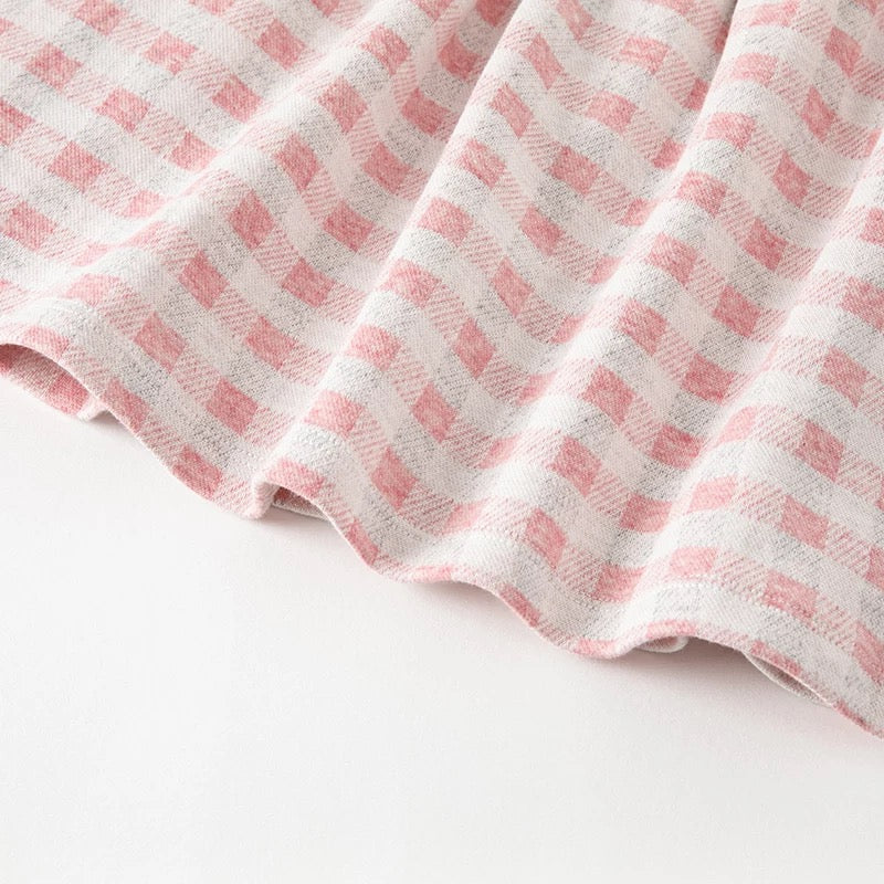 dave&bella デイブベラ フラワー&ラビット刺繍ピンクチェックワンピース DB3223117