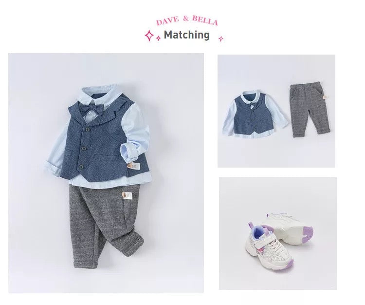 dave&bella Dave Bella blue vest docking shirt setup with bowtie DB1221148