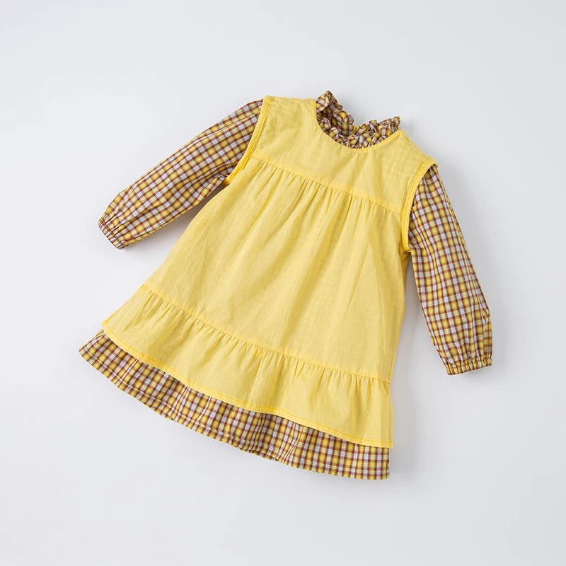 dave&bella Yellow check dress with pochette DB1221161 100cm