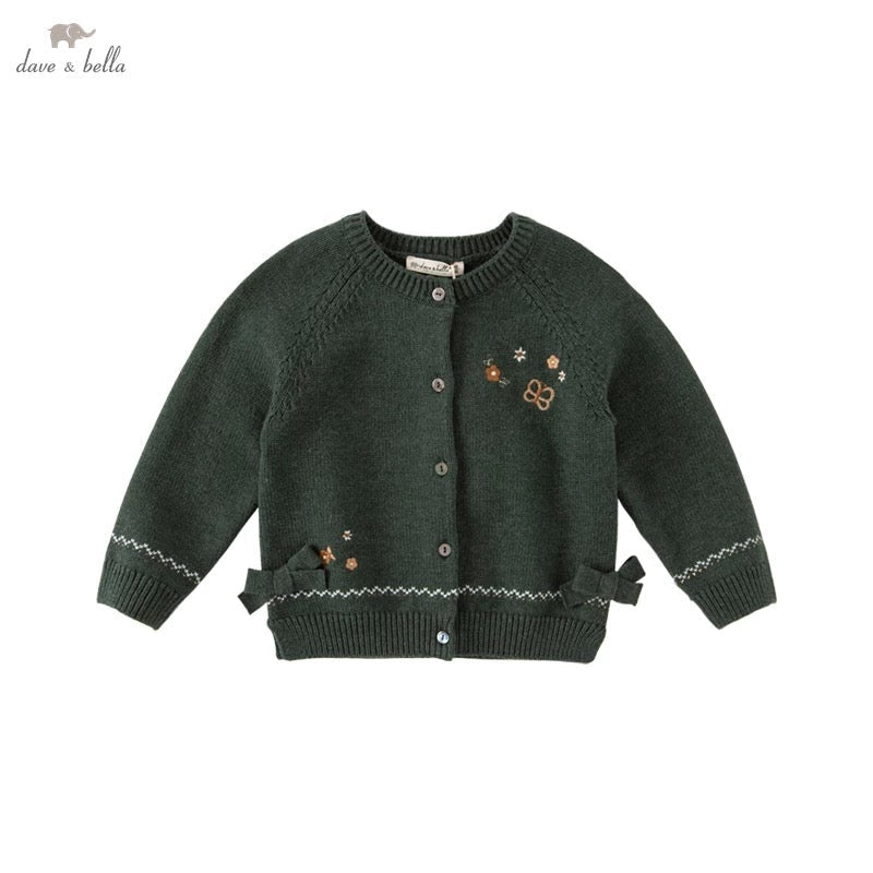dave&bella デイブベラ フラワー刺繍ダークグリーンカーディガン DB3222812 90cm