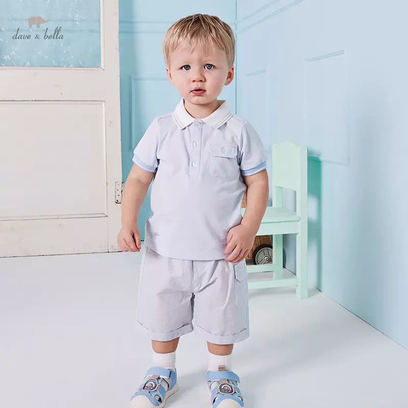 dave&bella light blue polo shirt gray pants set DB2221638
