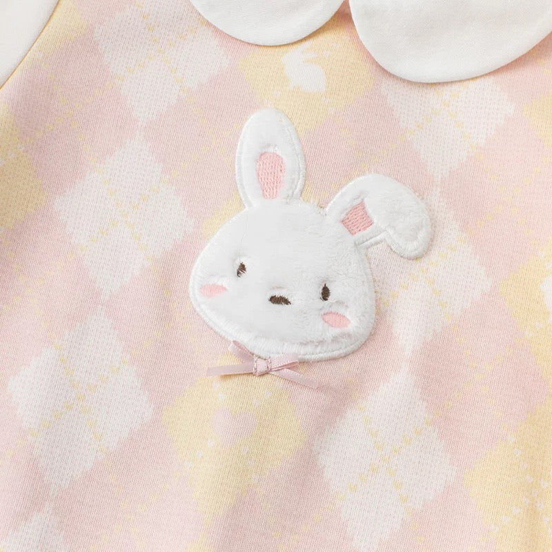 dave&bella Dave Bella fluffy bunny pink argyle romper