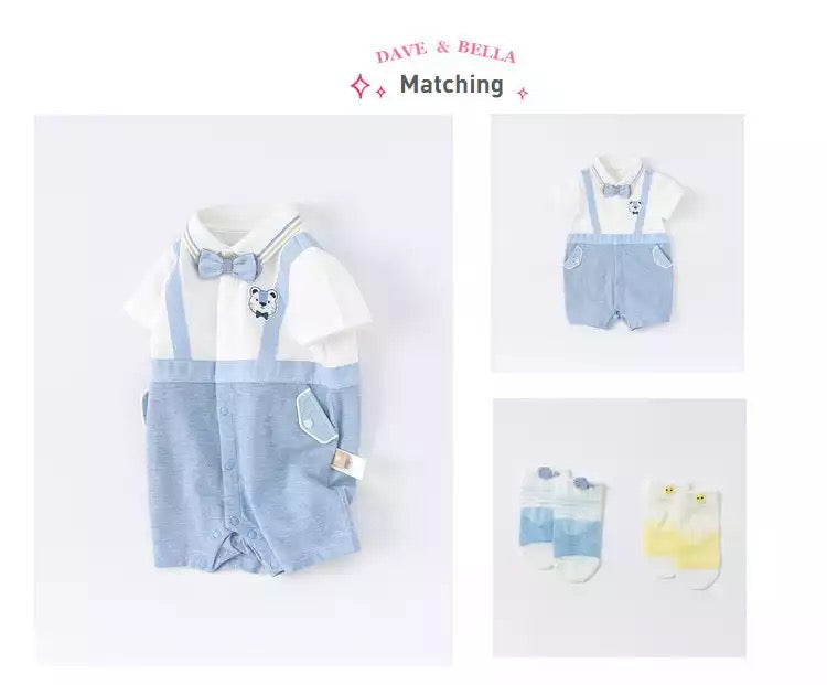 dave&bella デイブベラ ボウタイ付きライトブルーサロペットデザインロンパース DB2221636
