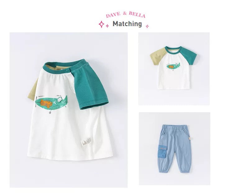 dave&bella Dave Bella Airplane/Excavator Car Design Raglan T-shirt DB2221559