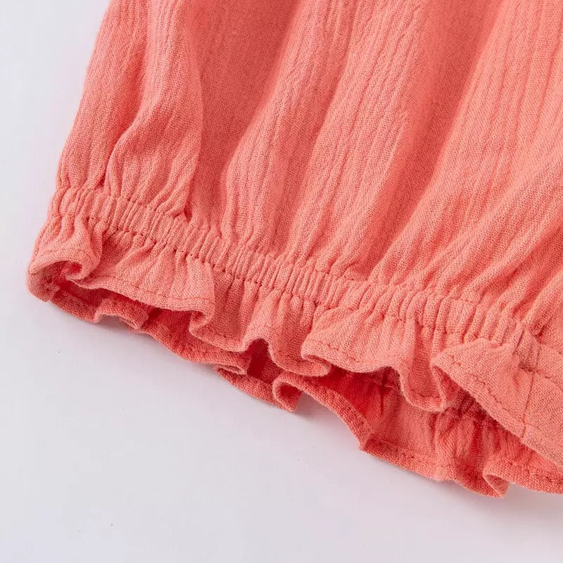 dave&bella デイブベラ バックフリルシェルタツノオトシゴトップス&オレンジパンツセット