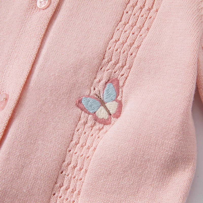 dave&bella デイブベラ バタフライ刺繍ピンクリボンカーディガン DB1221018