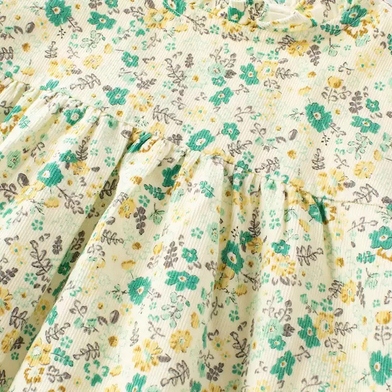 dave&bella デイブベラ ポシェット付きグリーンイエローフローラルワンピース DB3222705 90cm