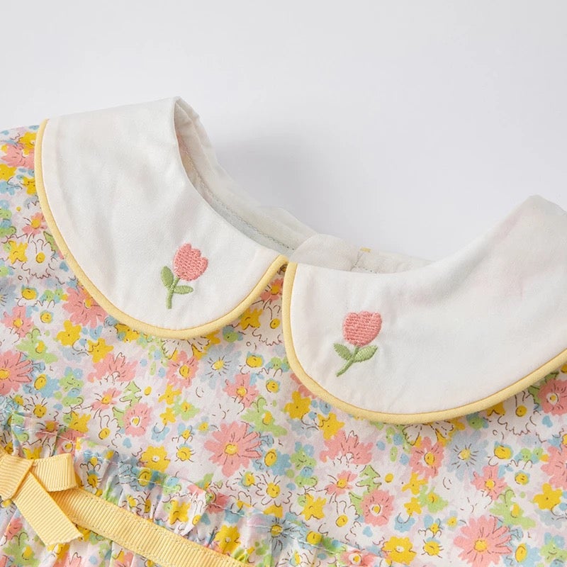 dave&bella Dave Bella Tulip embroidery collar yellow floral dress DB1221058