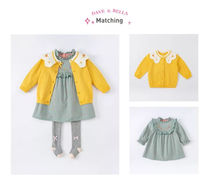 dave&bella Dave Bella Flower embroidery ruffle green check dress DB1220233