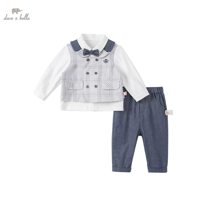 dave&bella Dave Bella Gray Check Vest Docking Dress Setup DB1220611