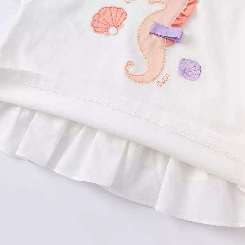 dave&bella デイブベラ バックフリルシェルタツノオトシゴトップス&オレンジパンツセット