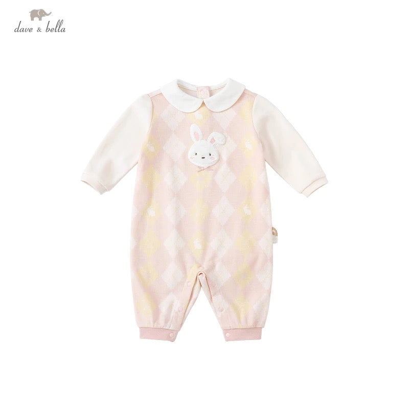 dave&bella Dave Bella fluffy bunny pink argyle romper