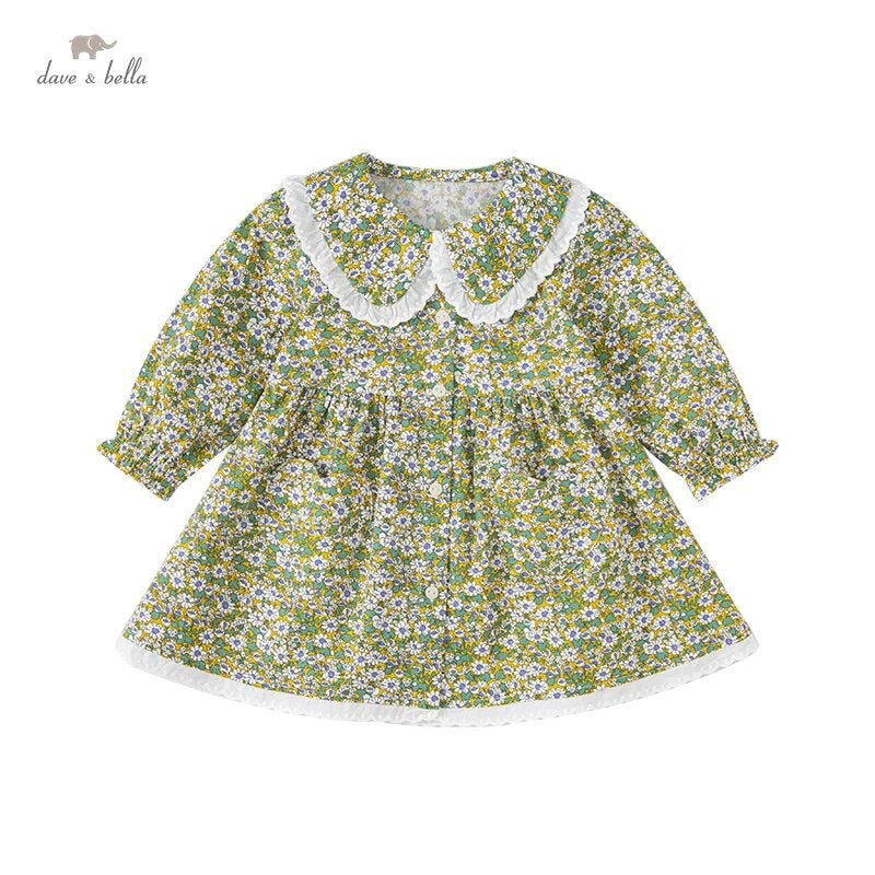 dave&bella デイブベラ ビッグカラーグリーンフローラルワンピース DB1221229