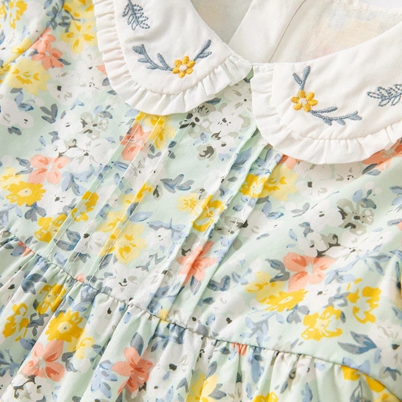 dave&bella Dave Bella Flower embroidery collar yellow green floral dress DB1220800