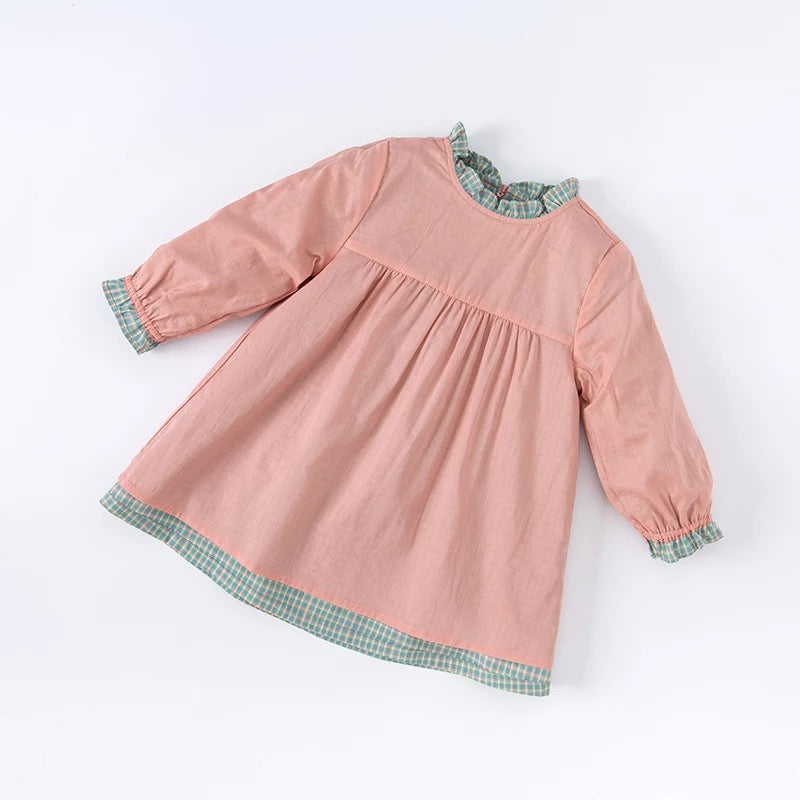 dave&bella Dave Bella Flower embroidery ruffle green check dress DB1220233