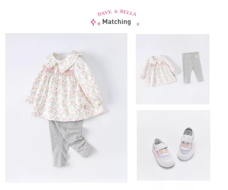 dave&bella デイブベラ ピンクフローラルスモッキングトップスセットアップ DB1221065