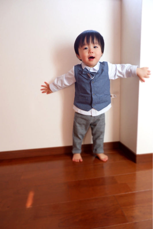 dave&bella Dave Bella blue vest docking shirt setup with bowtie DB1221148