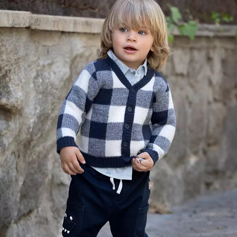 dave&bella Dave Bella Navy Block Check Cardigan 24M