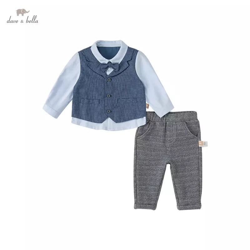 dave&bella Dave Bella blue vest docking shirt setup with bowtie DB1221148