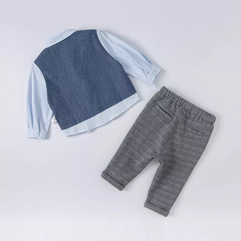 dave&bella Dave Bella blue vest docking shirt setup with bowtie DB1221148