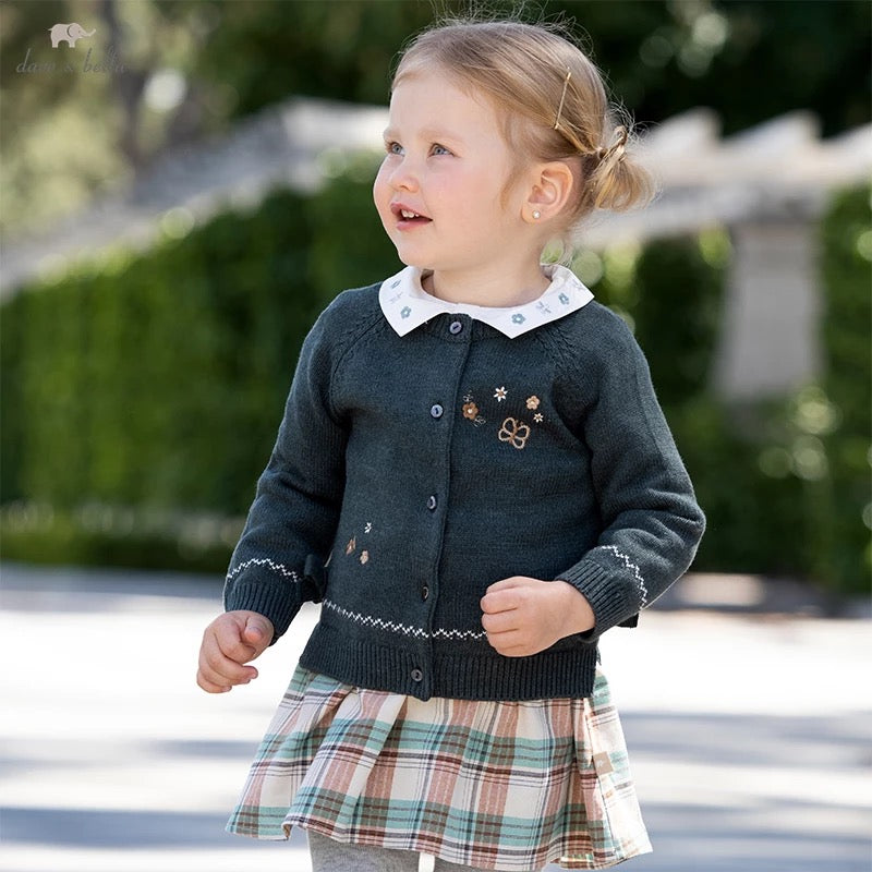 dave&bella デイブベラ フラワー刺繍ダークグリーンカーディガン DB3222812 90cm