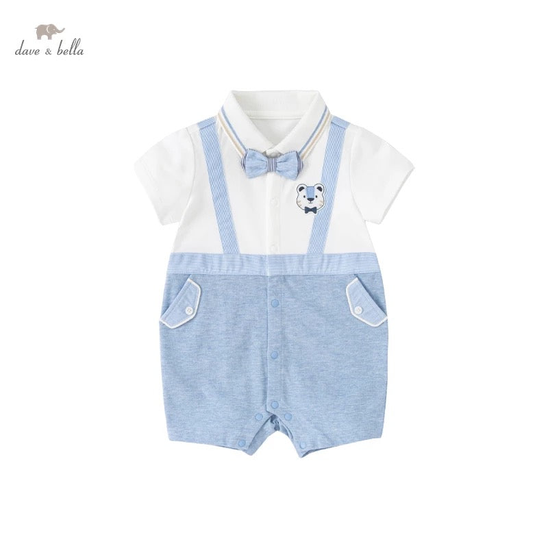 dave&bella デイブベラ ボウタイ付きライトブルーサロペットデザインロンパース DB2221636