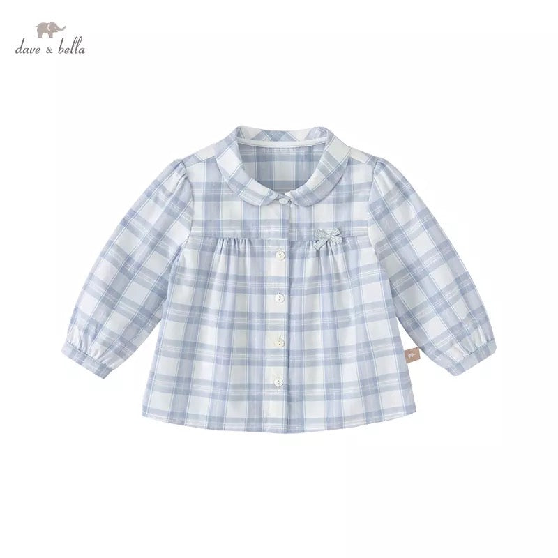 dave&bella dave bella pale blue check blouse DB1221654 100cm