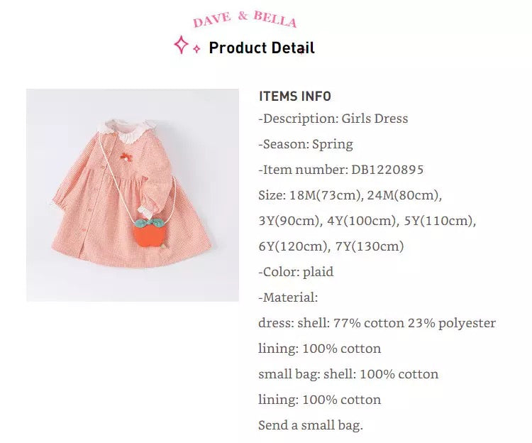 dave&bella Checked dress with apple pochette DB1220895