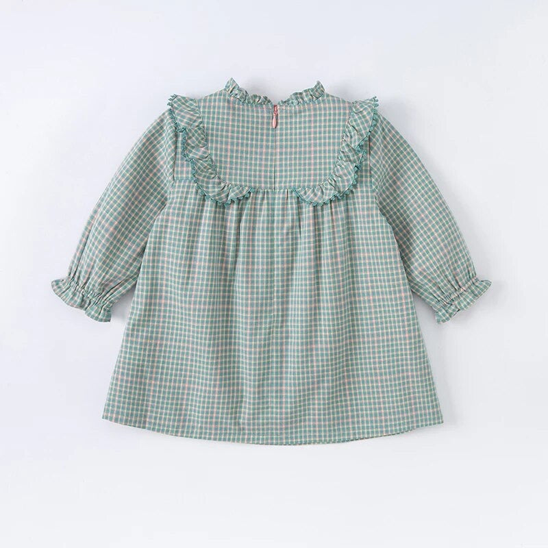 dave&bella Dave Bella Flower embroidery ruffle green check dress DB1220233