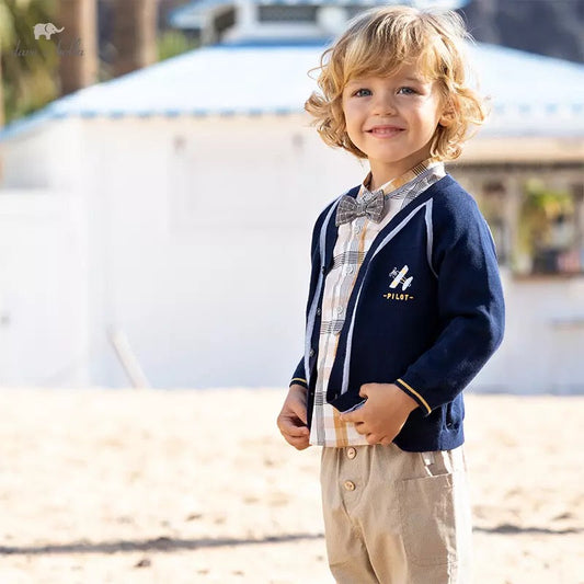 dave&bella Dave Bella Airplane Embroidery Navy Cardigan DB1221068