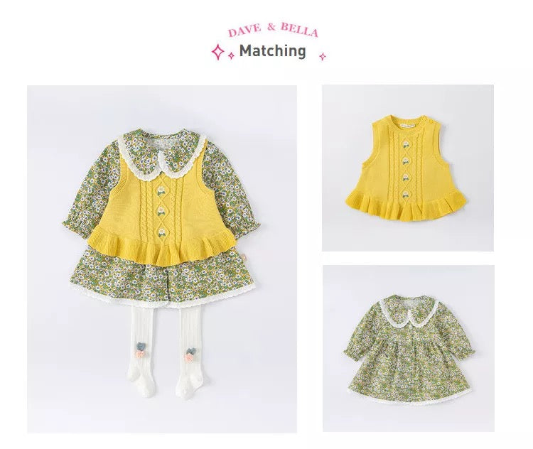 dave&bella デイブベラ ビッグカラーグリーンフローラルワンピース DB1221229