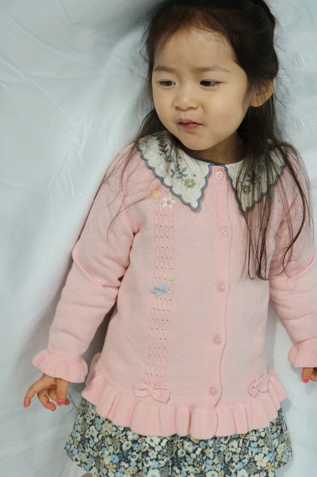 dave&bella デイブベラ バタフライ刺繍ピンクリボンカーディガン DB1221018