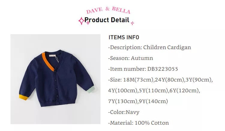 dave&bella Dave Bella Navy Cardigan DB3223055 100cm
