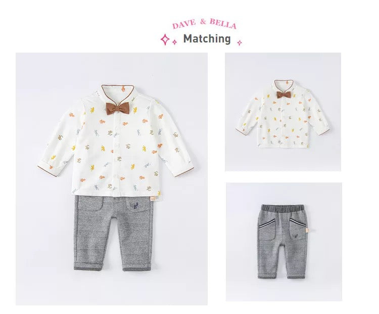 【130cm last one】dave&bella デイブベラ ボウタイ付きタイガーデザインスタンドカラーシャツ DB1220742