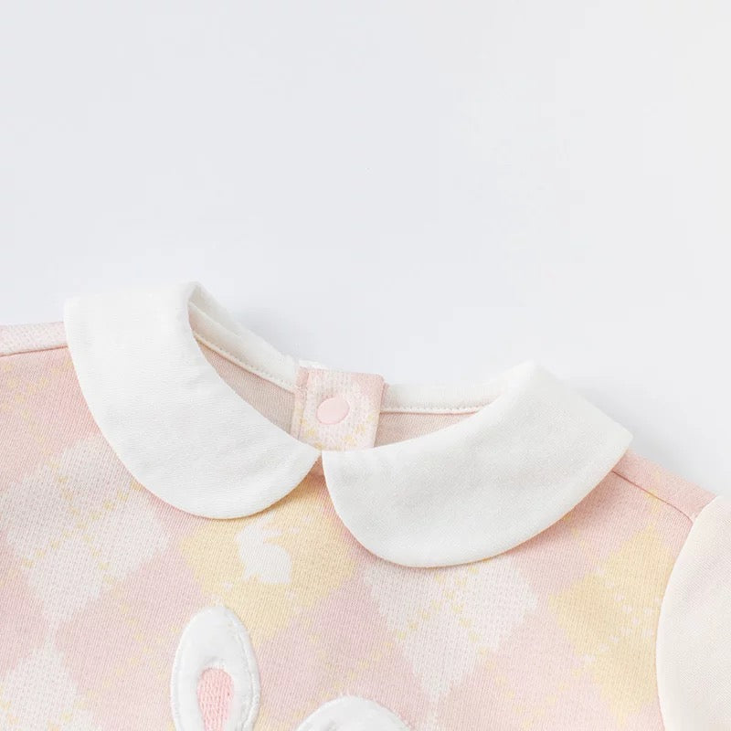 dave&bella Dave Bella fluffy bunny pink argyle romper