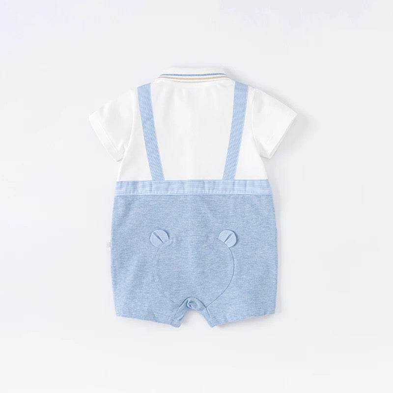 dave&bella デイブベラ ボウタイ付きライトブルーサロペットデザインロンパース DB2221636